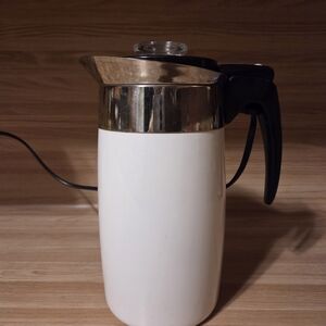 White Electric Kettle with Black Handle and Stainless Trim